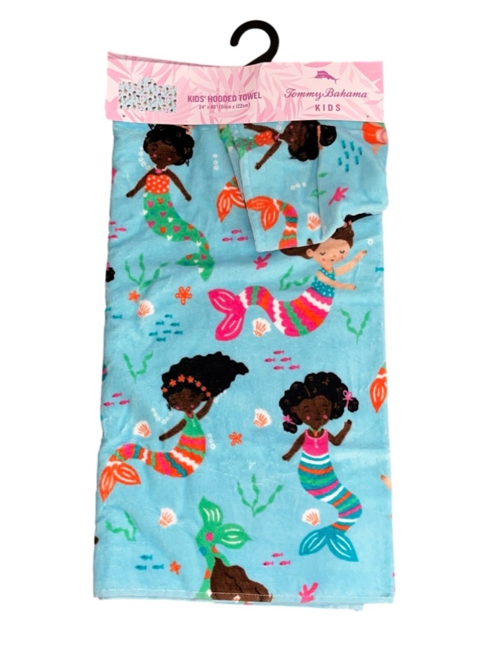 Tommy Bahama Beach Towel Girls Blue Mermaid Hooded Kids NWT 28” X 48”